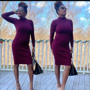 Shop this amazing cranberry color ribbed midi dress.